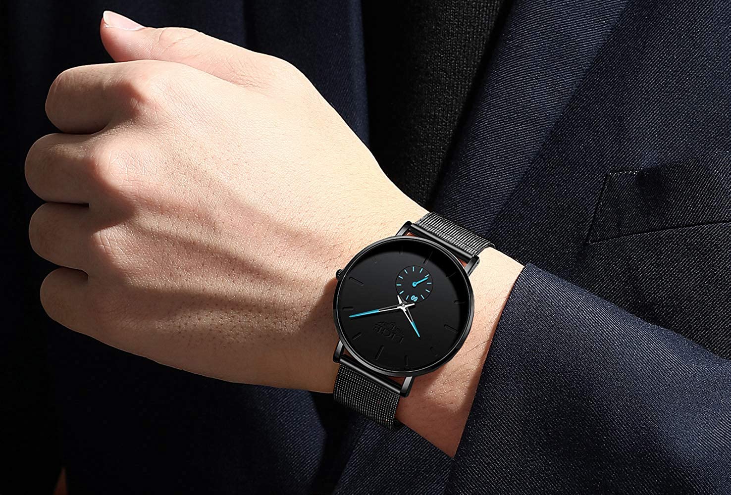 LIGE Mens Watches Ultra-Thin Analog Quartz Minimalist Stainless Steel Mesh Band Dress Watches for Men - Image 2